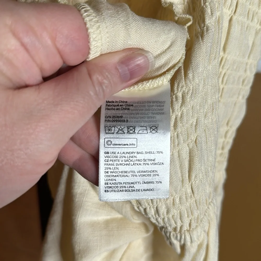 H&M Linen Blend Smocked Wide Leg Jumpsuit Cream Beige Strappy Size Small